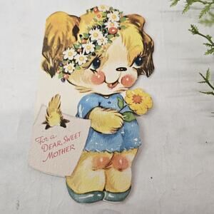 Vintage Greeting Card Mother's Day Baby Puppy Dog Doggie Die-Cut 1950s Unused